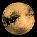 Saturn's moon Titan. Notable Features - Relatively smooth surface with almost no craters; Color variation across the planet (previously thought to be seas of methane, but that has been disproved. True origin has not been discovered.) At least one lake of liquid ethane is on the surface at the present time