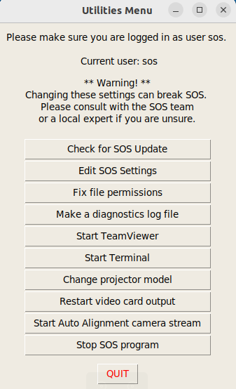 The SOS Utilities Menu, with the Check For SOS Update button at the top