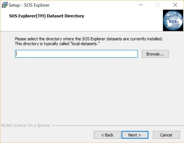 The SOS Explorer(TM) Dataset Directory step presents you with a single input for specifying the path to your datasets directory