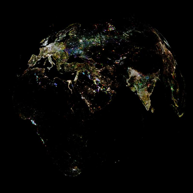 Nighttime Lights Comparison 1992 00 And 08 Dataset Science On A Sphere