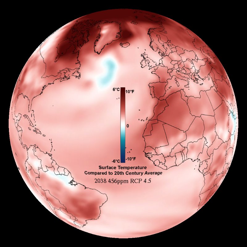 Climate Model: Temperature Change (RCP 4.5) - 2006 - 2100 - Science On a  Sphere