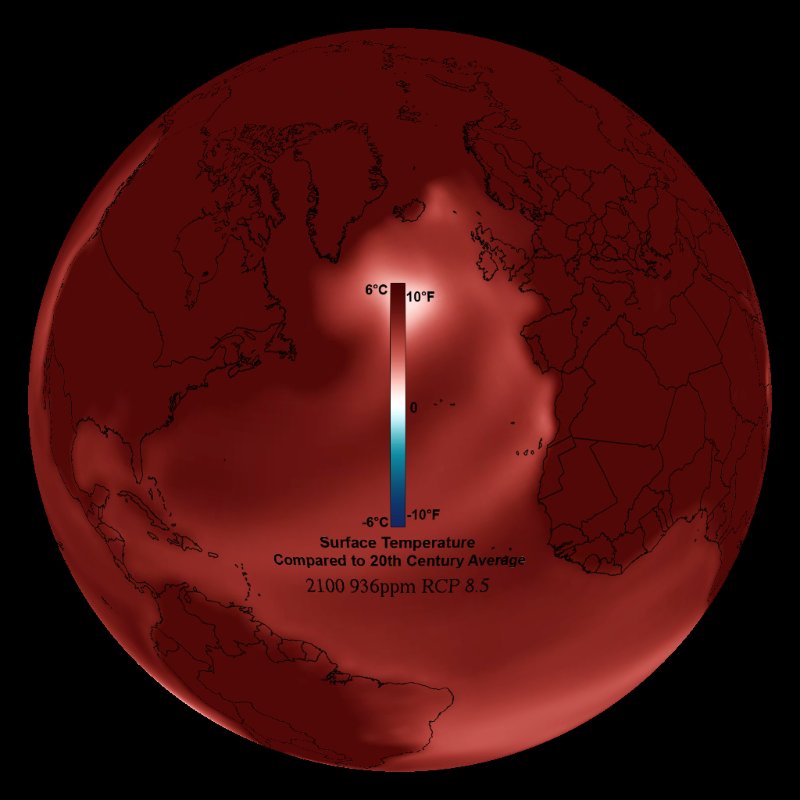 Climate Model: Temperature Change (RCP 8.5) - 2006 - 2100 - Science On a  Sphere