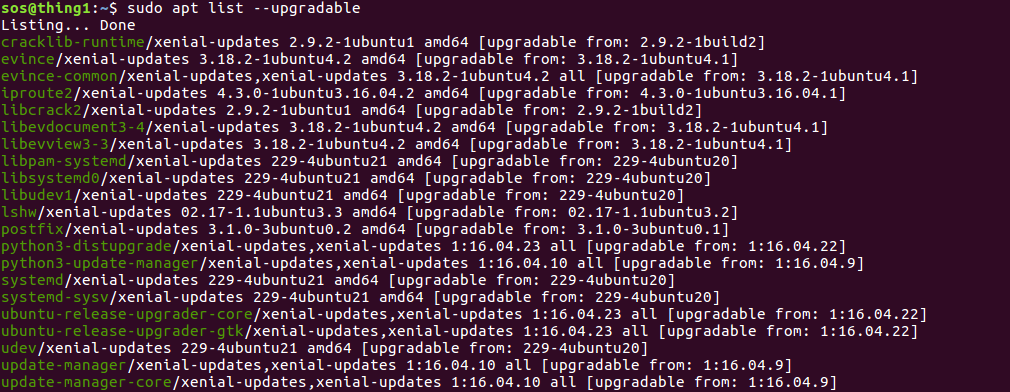 The output of apt list --upgradable tells you which packages have updates available