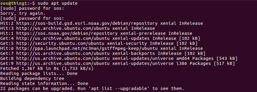 The output from running apt update. The last line indicates how many packages have updates available