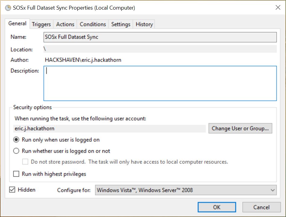 Dialog window opened for editing the “SOSx Full Dataset Sync” task