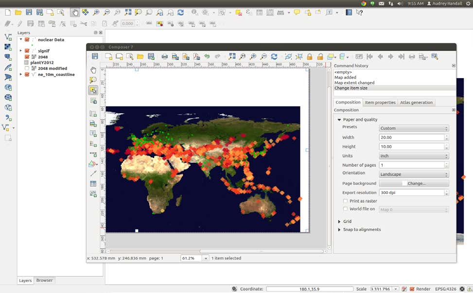 Screenshot of the QGIS print composer with the Composition tab open