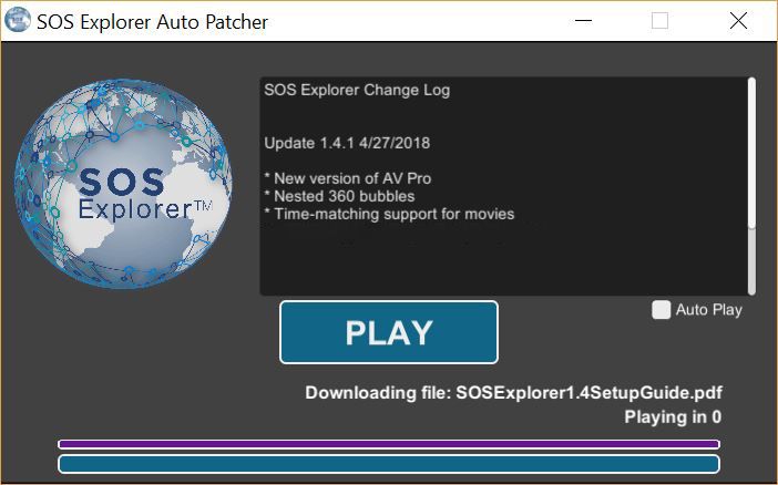 The auto patcher displays the changelog for the update, the file it's downloading, and a progress bar for the update