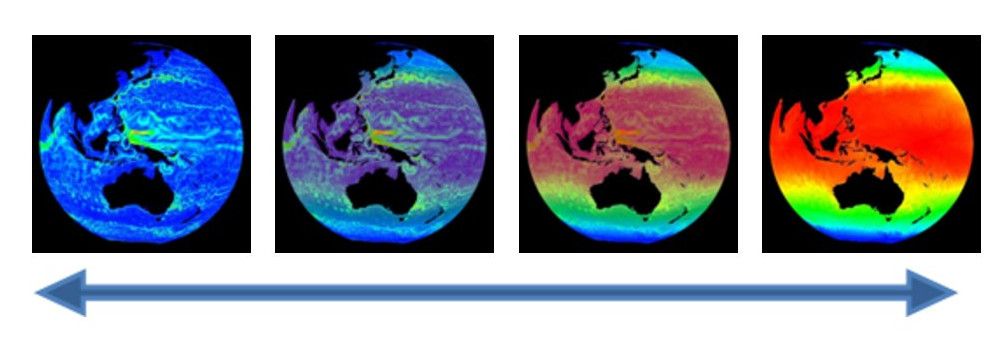 A sequence of images showing how changing the opacity from fully opaque to fully transparent on a layer allows you to display two layers simultaneously