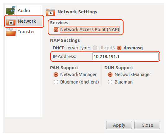 Screenshot of the Local Services window on the Network tab