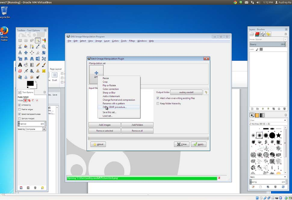 Screenshot of the BIMP window with the add manipulation menu open