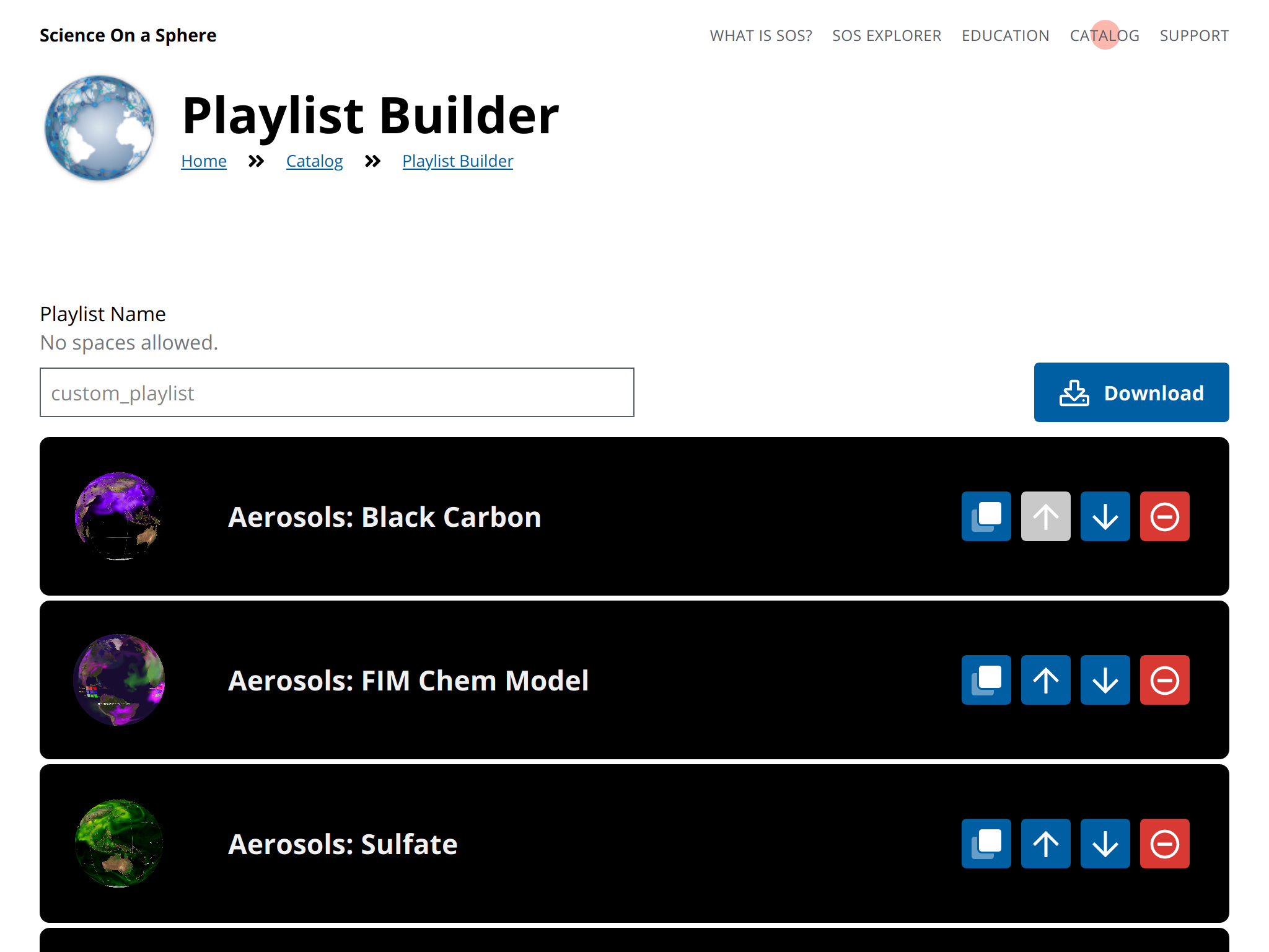 Screenshot of the top of the Playlist Builder interface with the “Playlist Name” field and the “Download” button