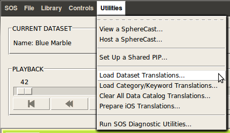 Screenshot of the Utilities menu. The four translation items appear together just above the last menu item