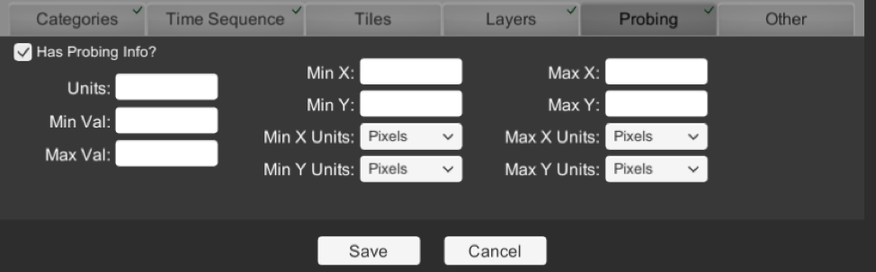 The probing tab allows you to specify bounds and units for your dataset and visualization for SOSx to interpret values based on the visual encoding