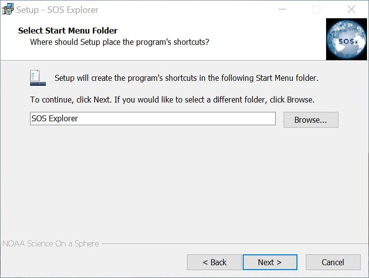 Screenshot of the start menu folder selection in the installer