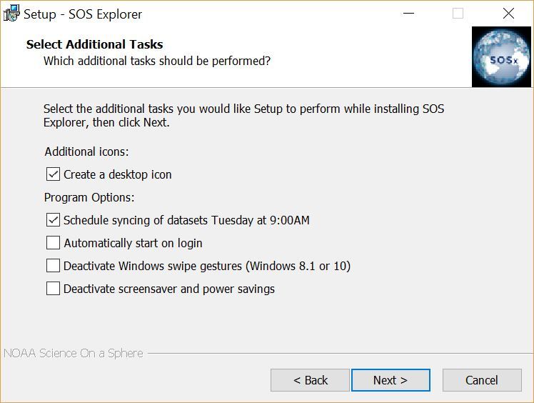 Screenshot of additional task selection in the installer