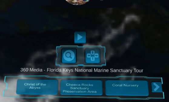 The first page of three bubbles for the Marine Sanctuary Tour are displayed followed by a next page button