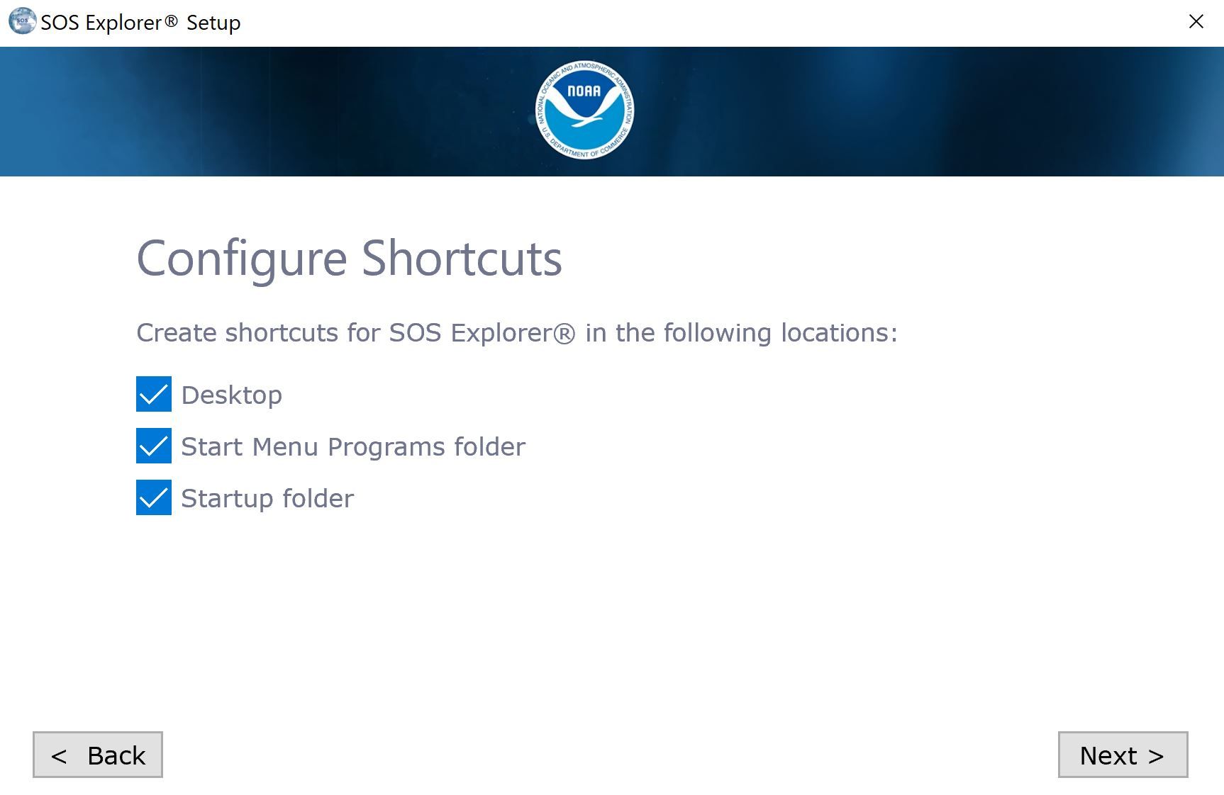 Shows the SOS Explorer® Configure Shortcuts menu. Select which shortcuts you 
    would like to create.