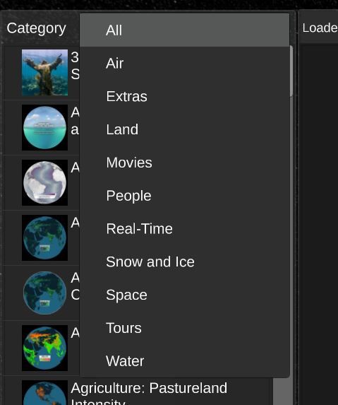 The image of the dataset categories control panel in SOS Explorer®