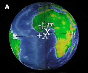 An example of misaligned projectors: two copies of the same image offset from one another and overlapping