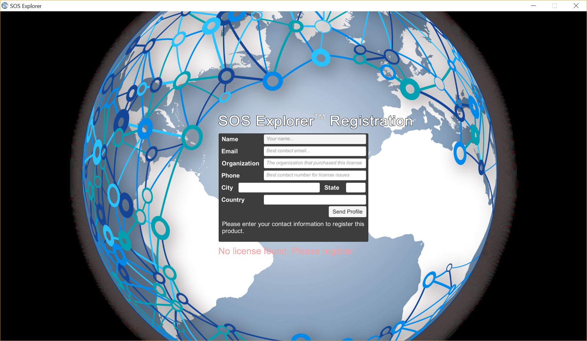 Screenshot of the SOSx registration form