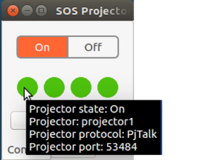 The cursor hovers over the first projector indicator, revealing a tooltip indiciating that the project is on