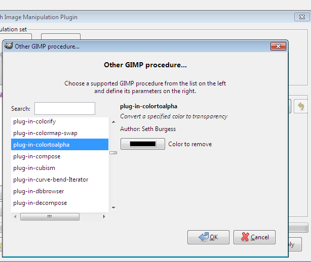 Screenshot of BIMP's Other GIMP procedure window
