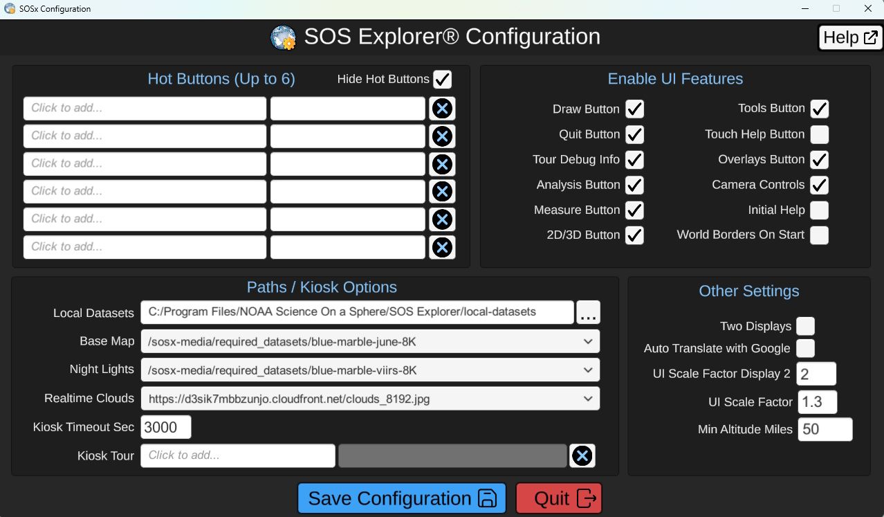 Screenshot of the SOSx configurator