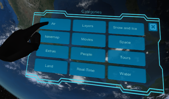 Twelve dataset categories laid out in a 3×4 grid in virtual reality