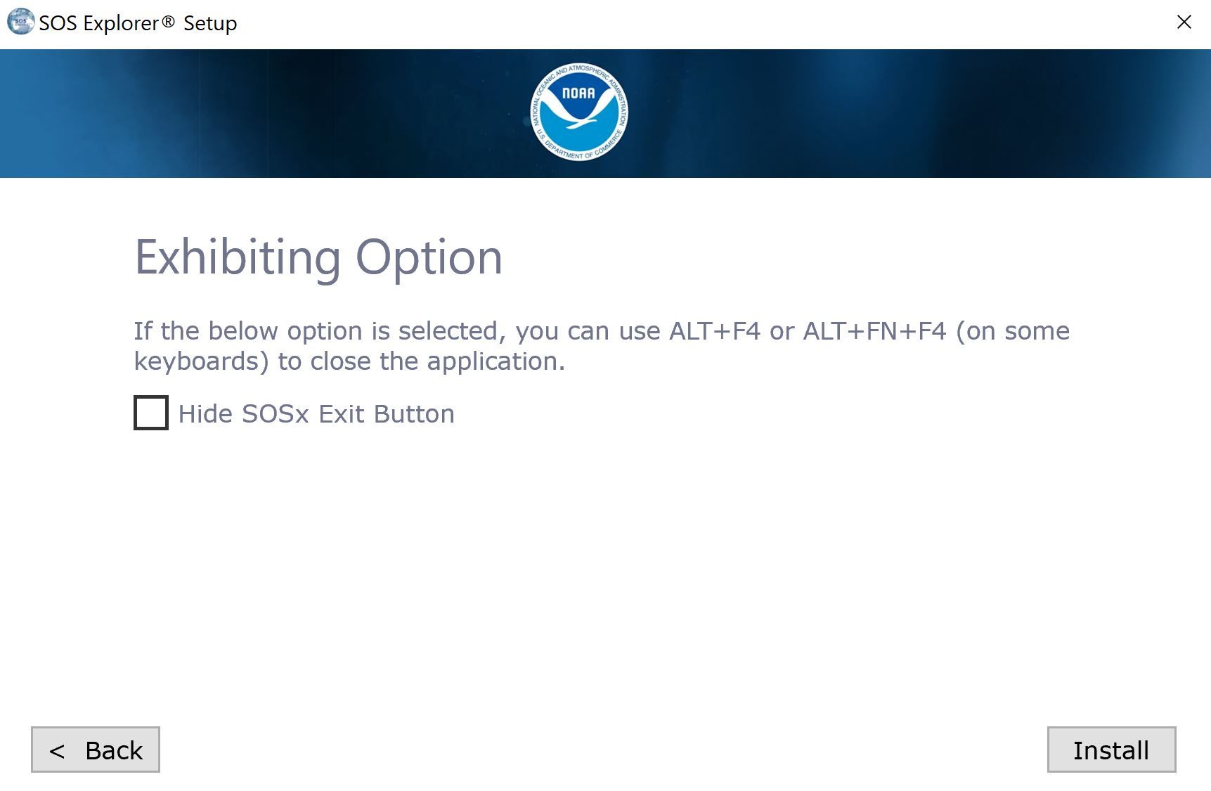 Shows the SOS Explorer® Exhibiting options screen.