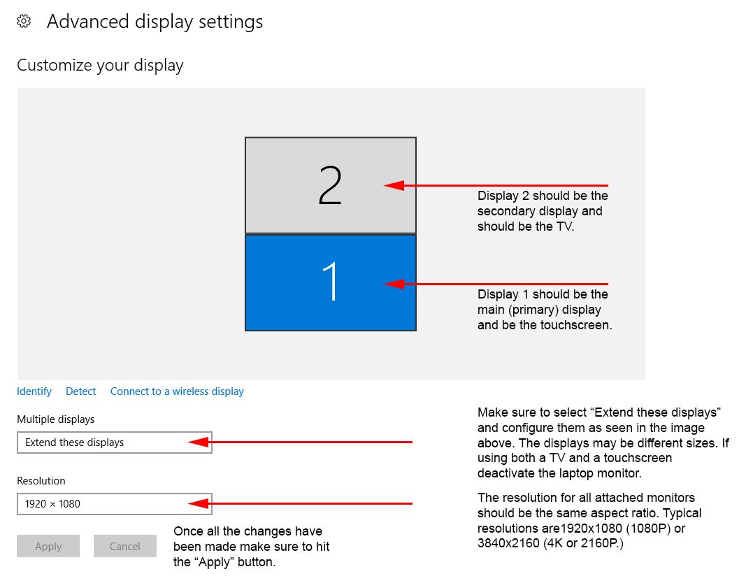 Annotated screenshot of the Windows advanced display settings