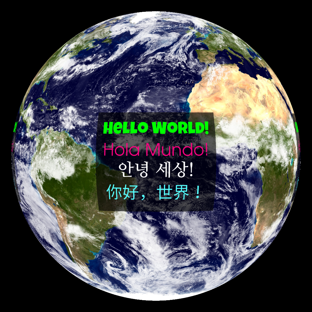 A PIP displaying the text 'Hello World' in four languages