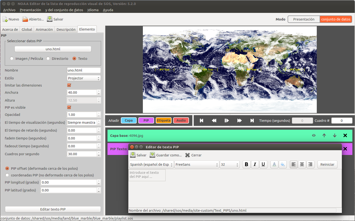 Screenshot of the Visual Playlist Editor. All of the text in the interface is Spanish