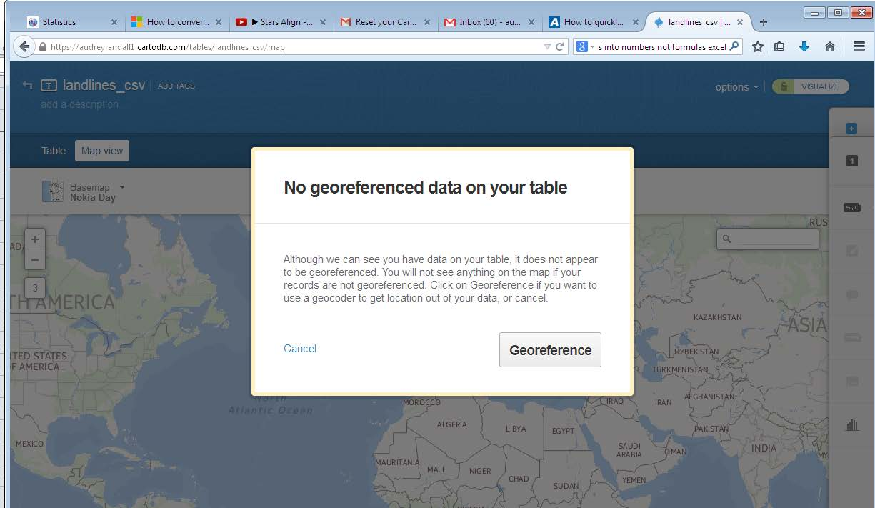 No georeferenced data on your table