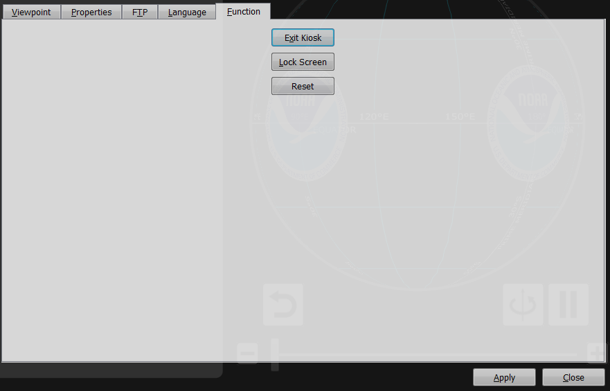 The function tab contains just three buttons for managing the kiosk state
